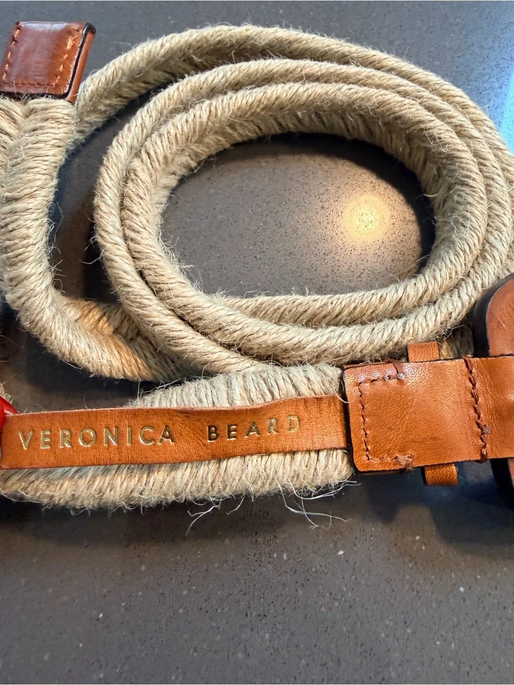 Veronica Beard Adalyn Rope Leather Belt Dark Natural Large